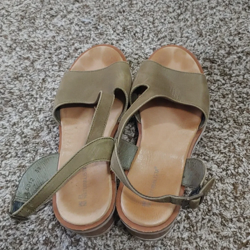 El Naturalista Olive Green Low Heel Women's Sandals Size 38